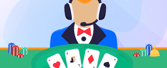 live dealer with headset hosting online card game