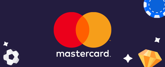 Mastercard logo with gambling symbols in background