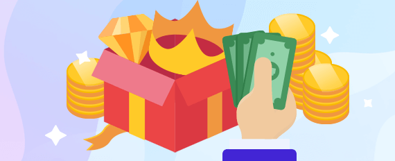 Open box with coins, crowns and money
