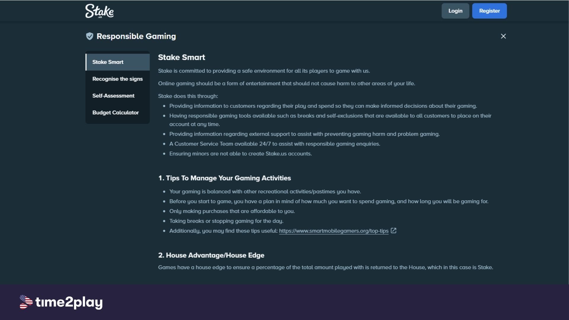 Stake.us Responsible Gambling page