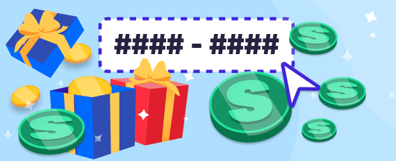 Sweeps promo code surrounded by gift boxes and Sweeps Coins