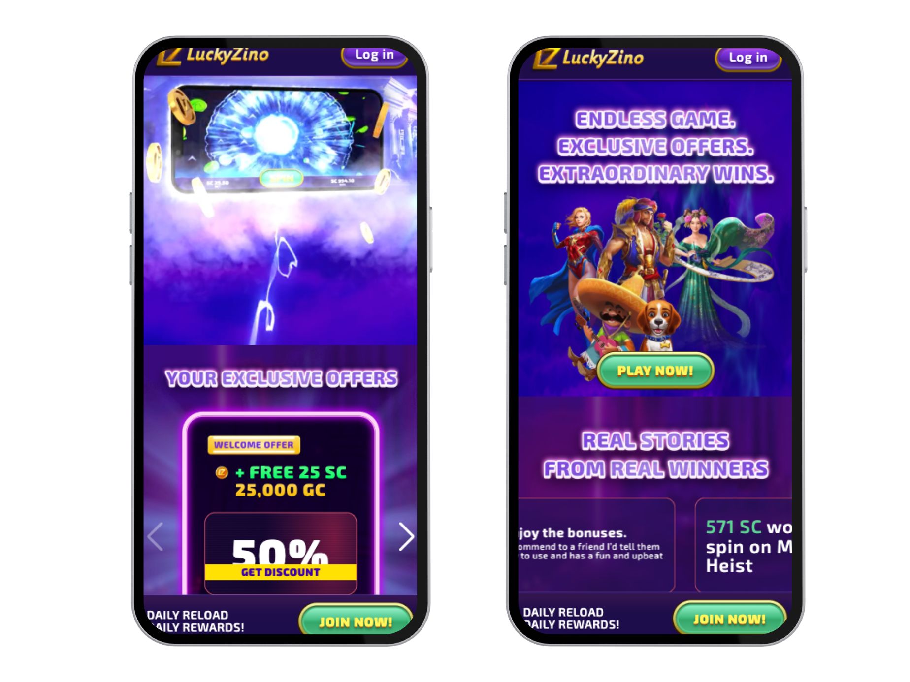 LuckyZino screenshots on mobile view for the sing up page
