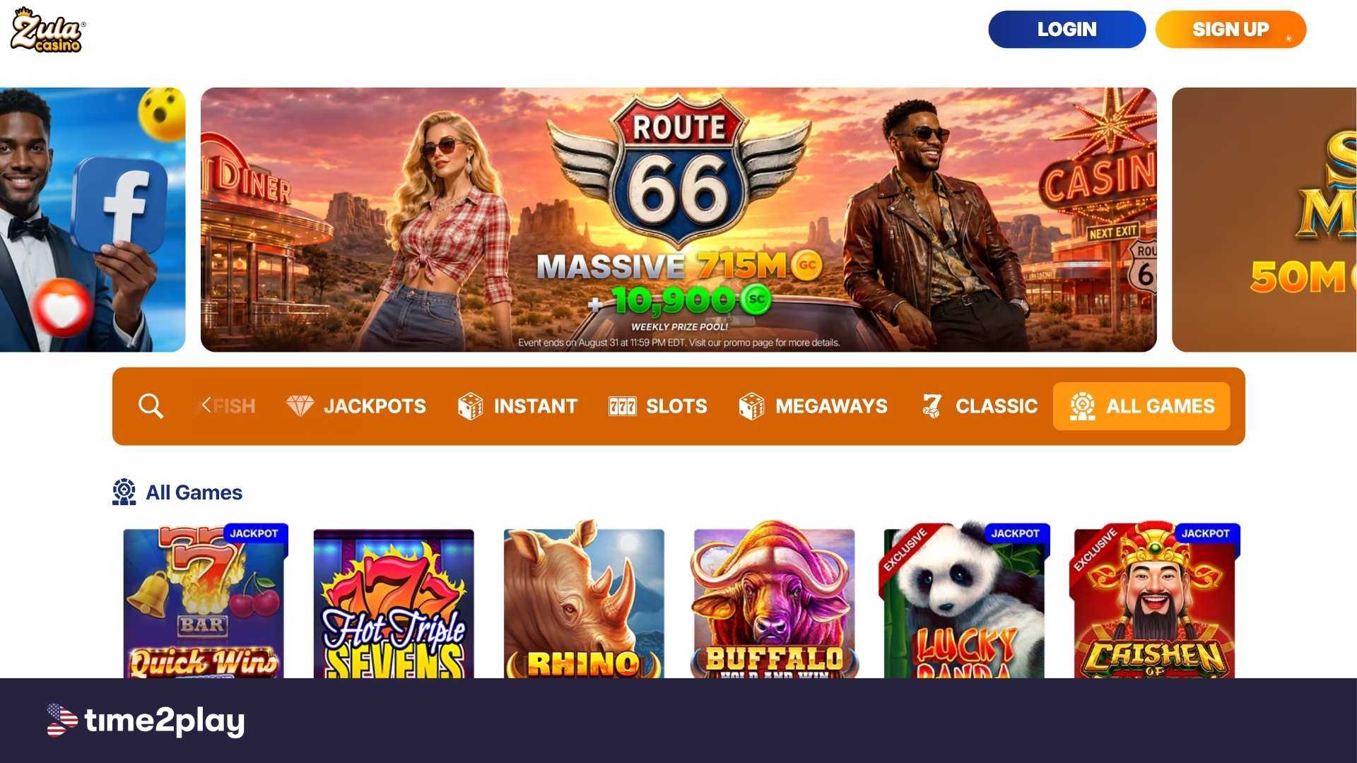 Zula Casino homepage screenshot