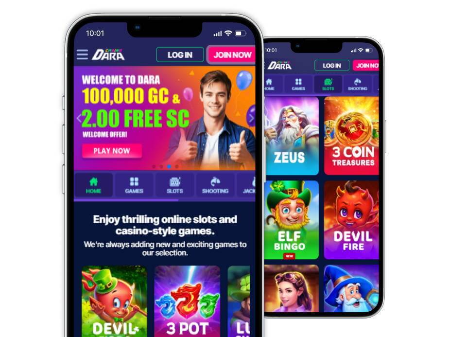 Screenshots of Dara casino on two mobile devices