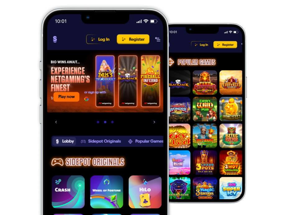 Sidepot casino on two mobile devices