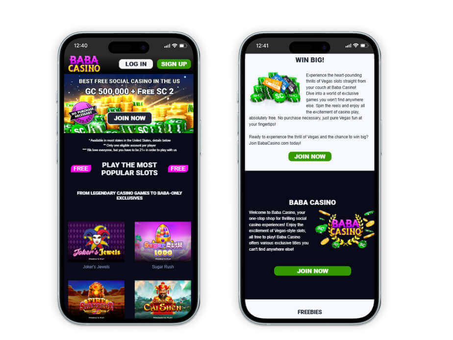 Baba casino mobile screenshots