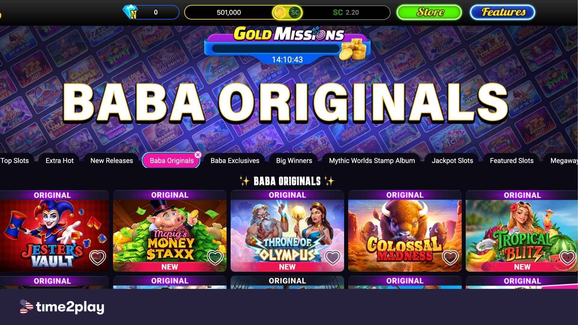 Baba Casino games lobby screenshot with Baba Originals