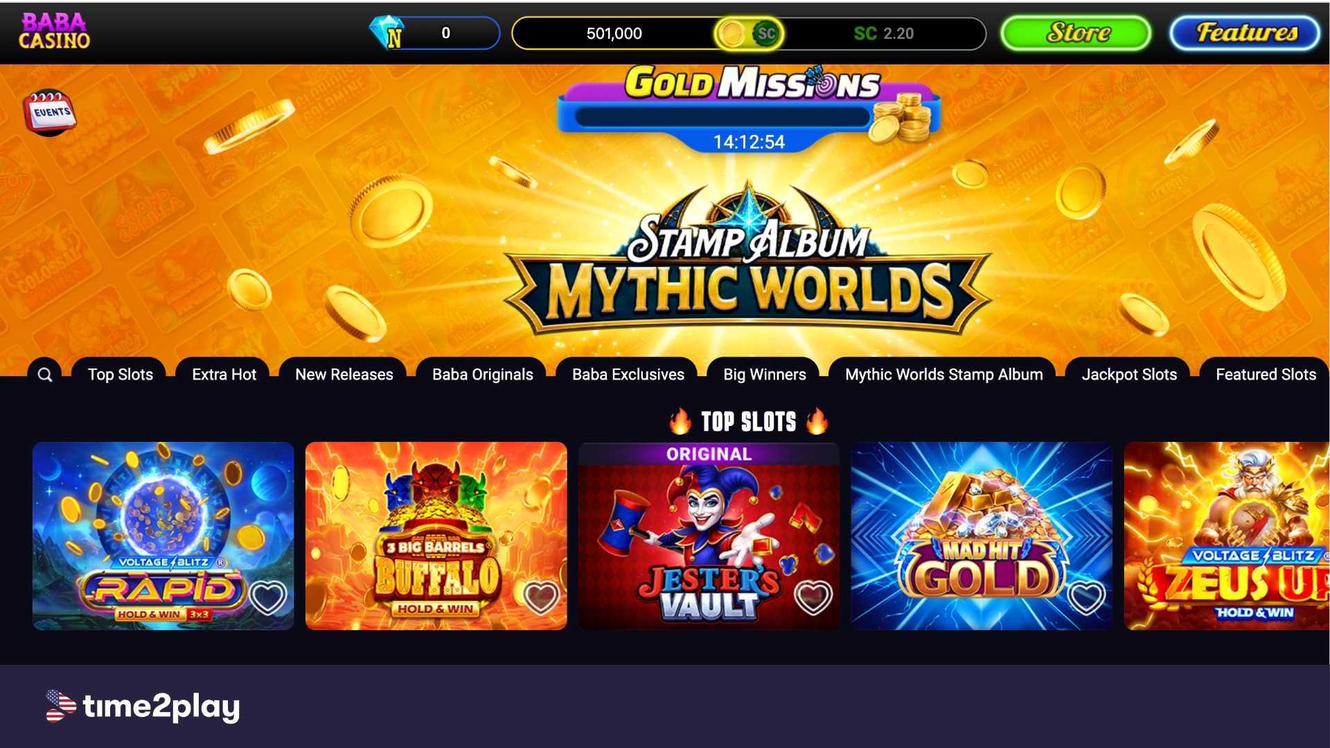 Baba casino homepage screenshot from a logged in account