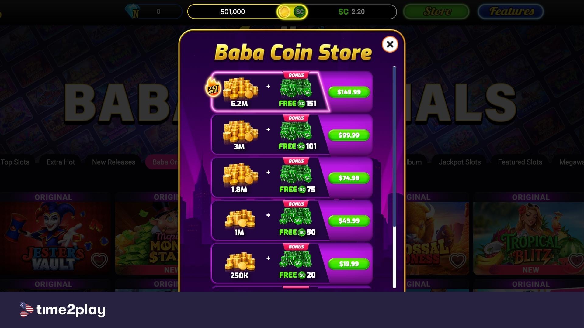 Baba casino payment packs screenshot