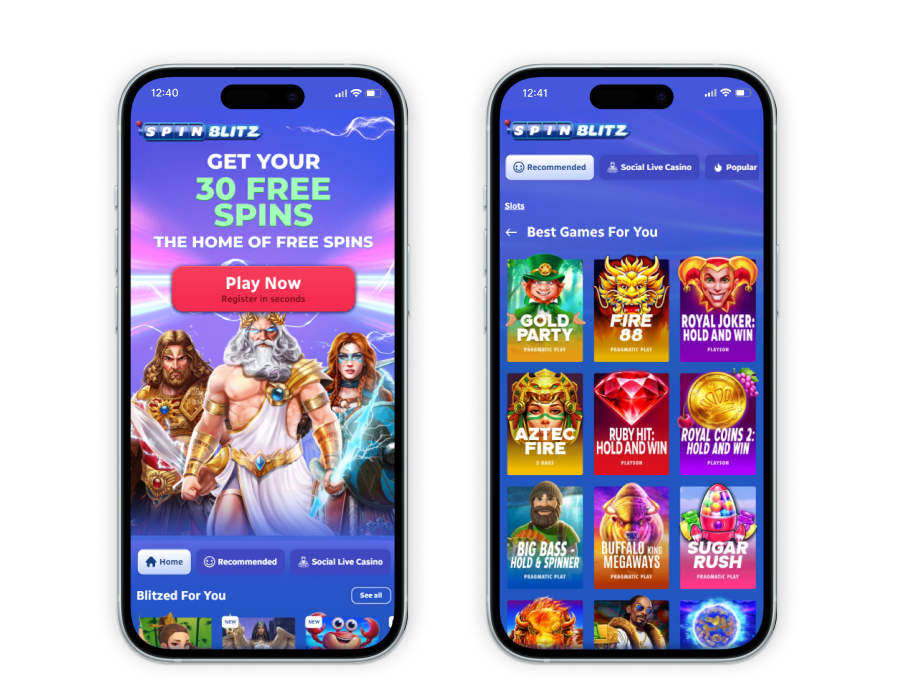 SpinBlitz homepage on two mobile devices
