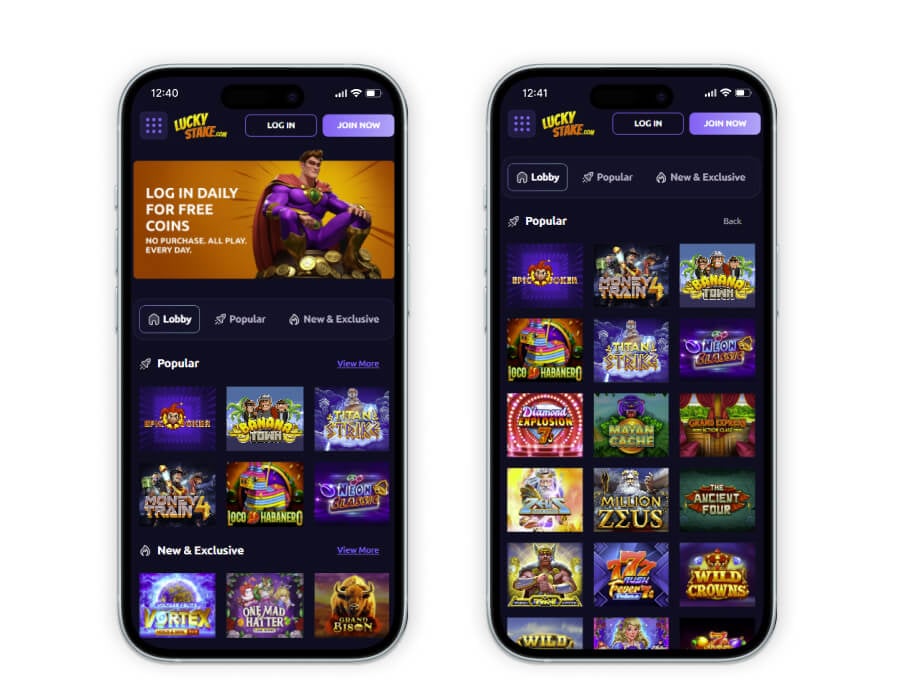 LuckyStake homepage on two mobile devices