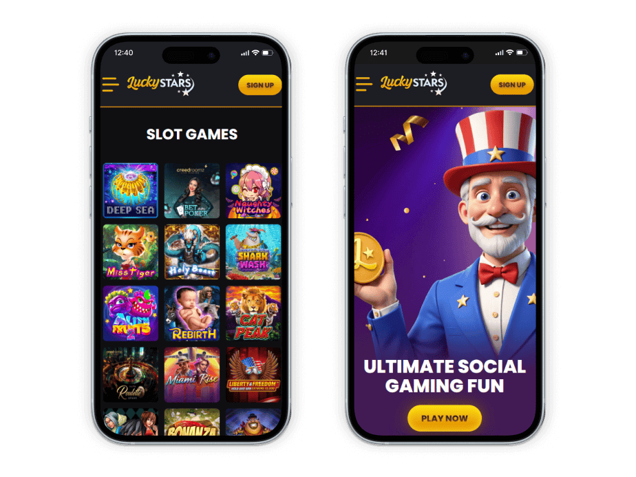LuckyStars homepage on two mobile devices