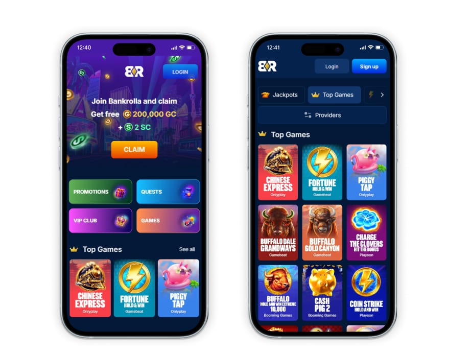 BankRolla homepage and games lobby