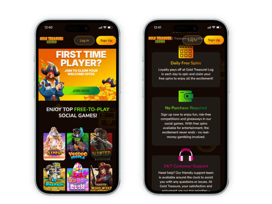 Gold Treasure sign-up page