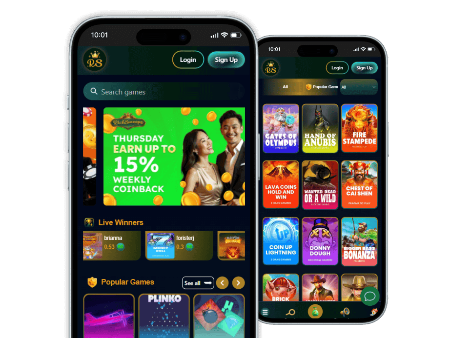 Rich Sweeps homepage on two mobile devices