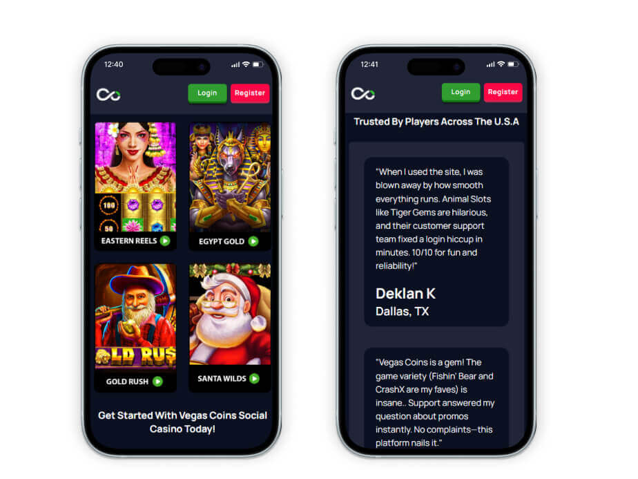 Vegas Coins signup page screenshot
