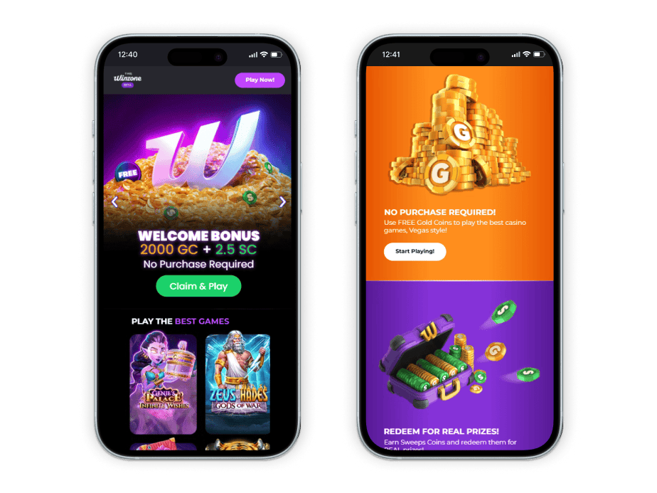 The Win Zone mobile homepage