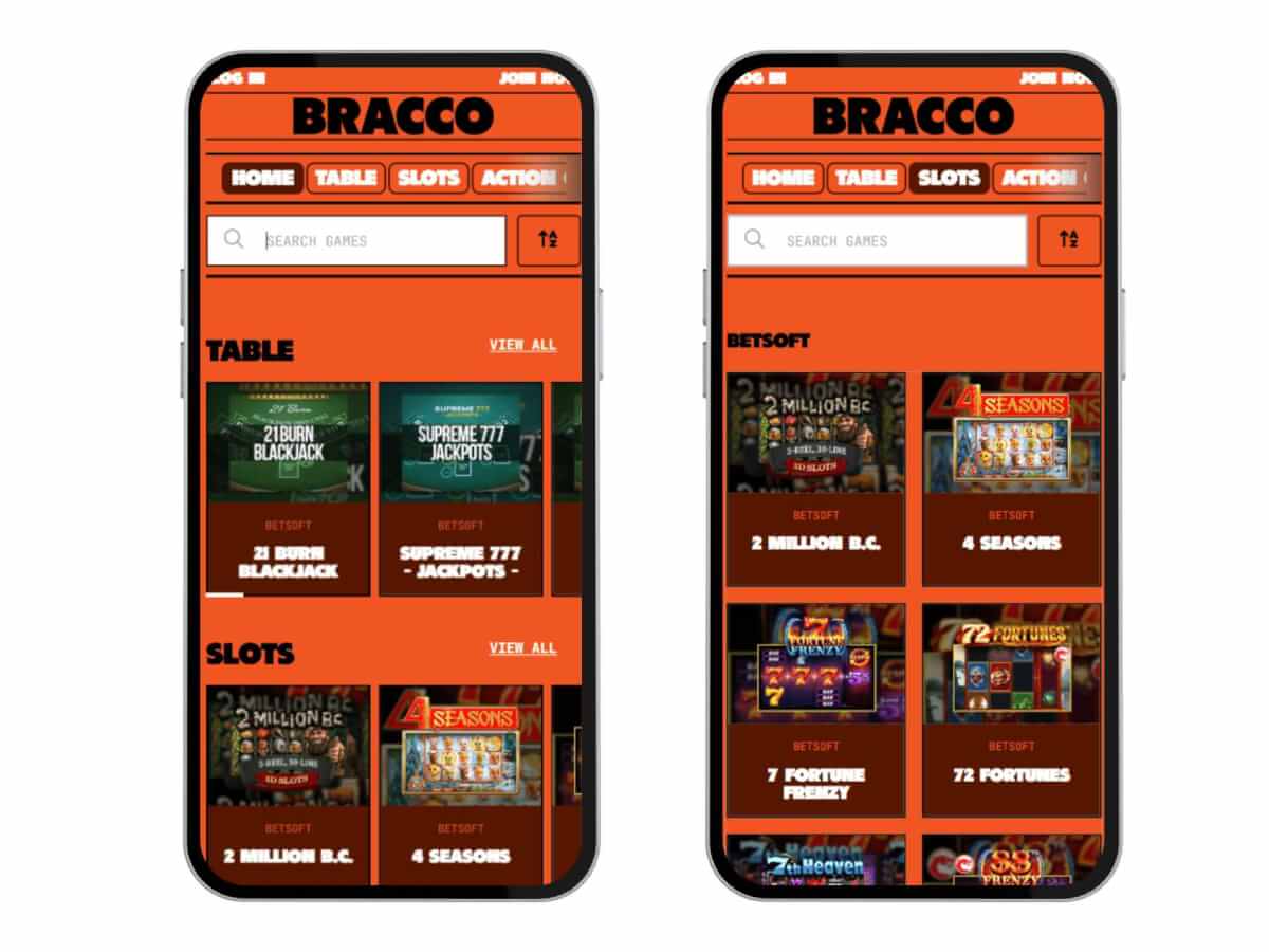 Bracco casino mobile games lobby