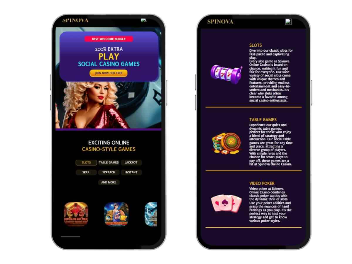 Spinova sign-up page on two mobile devices