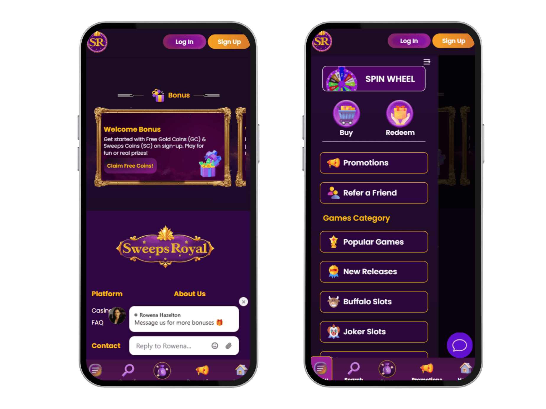 SweepsRoyal homepage on a mobile device