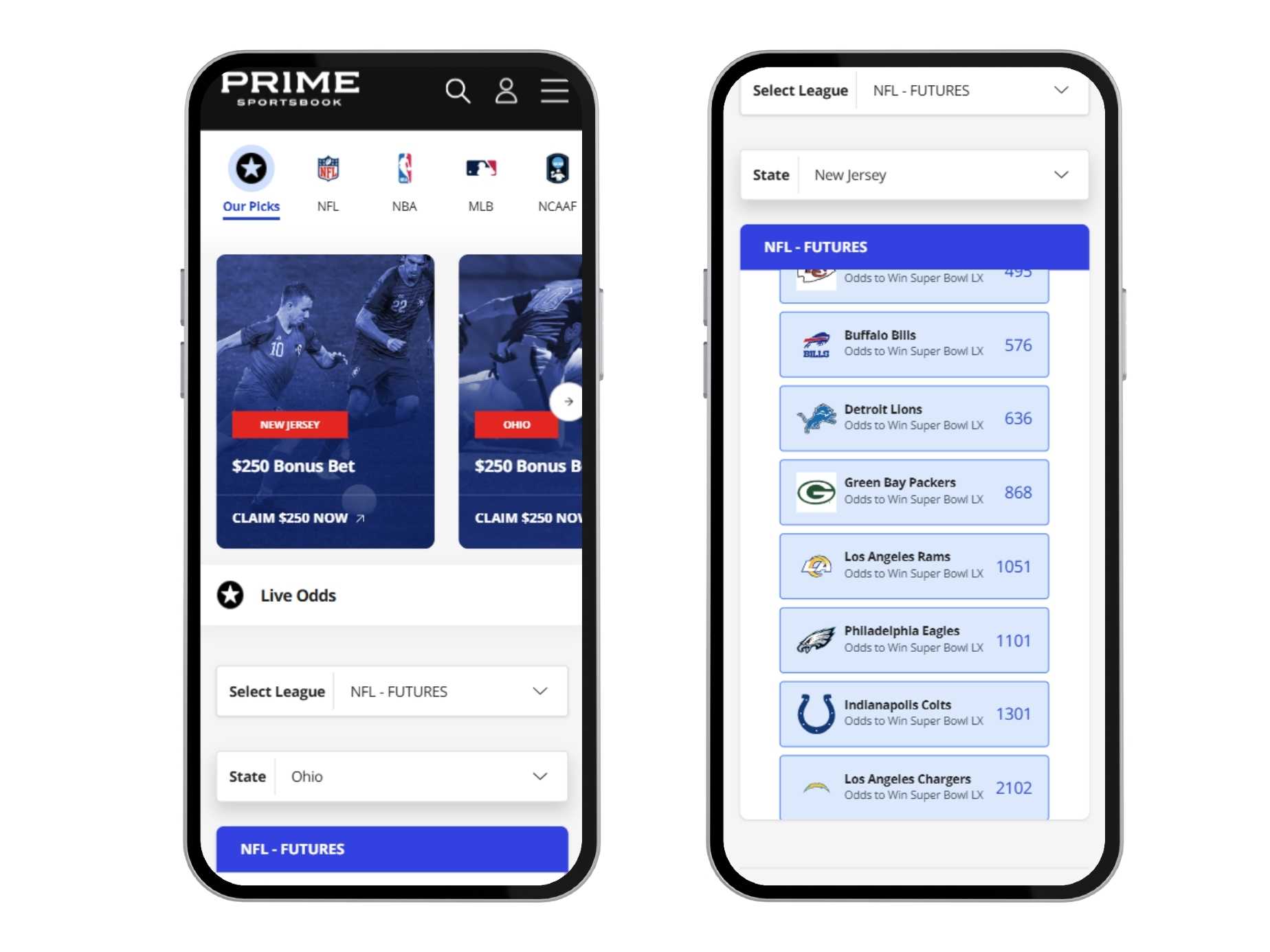 Prime Sportsbook mobile view