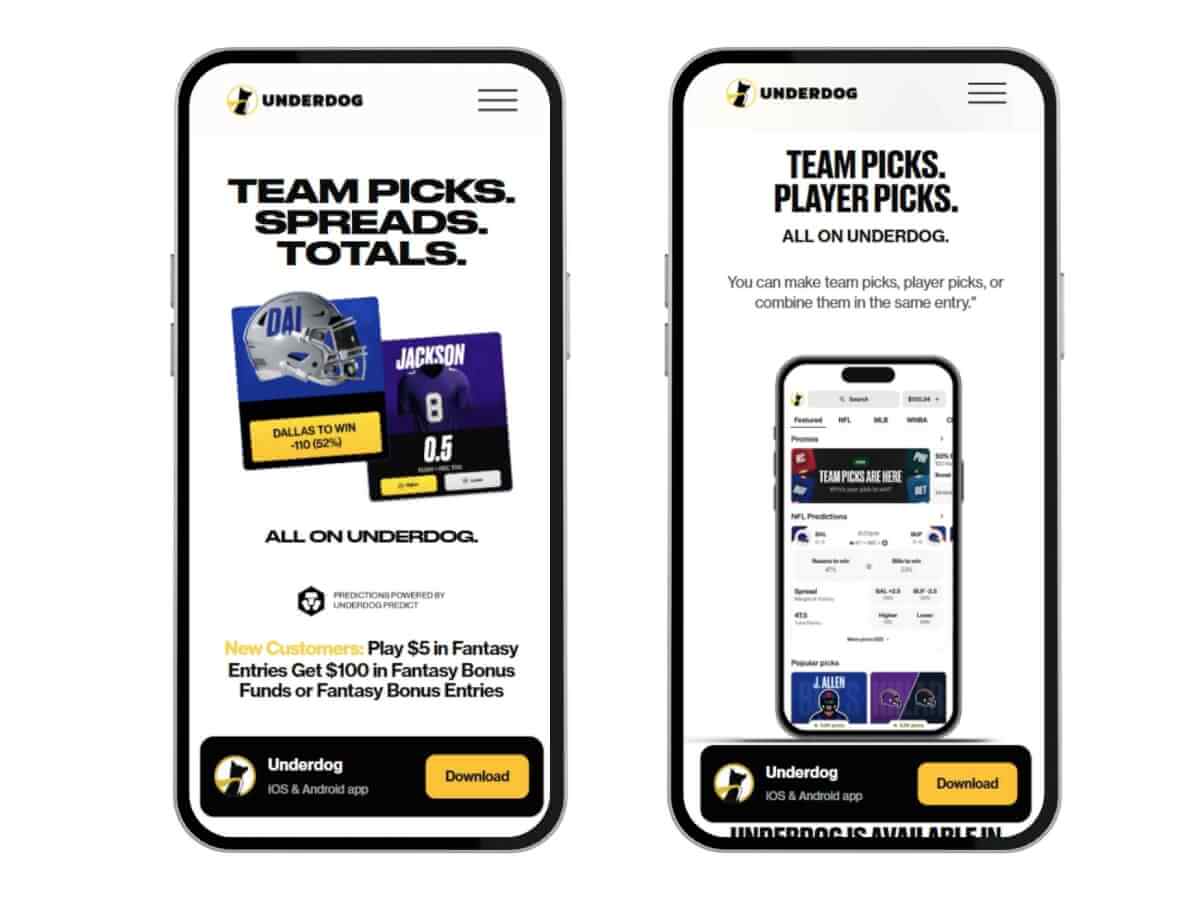 Underdog mobile homepage