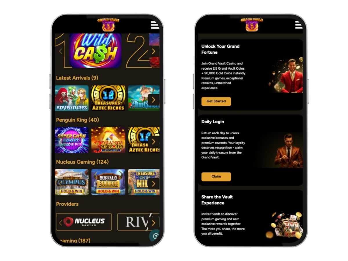 Grand Vault sweeps casino review on mobile