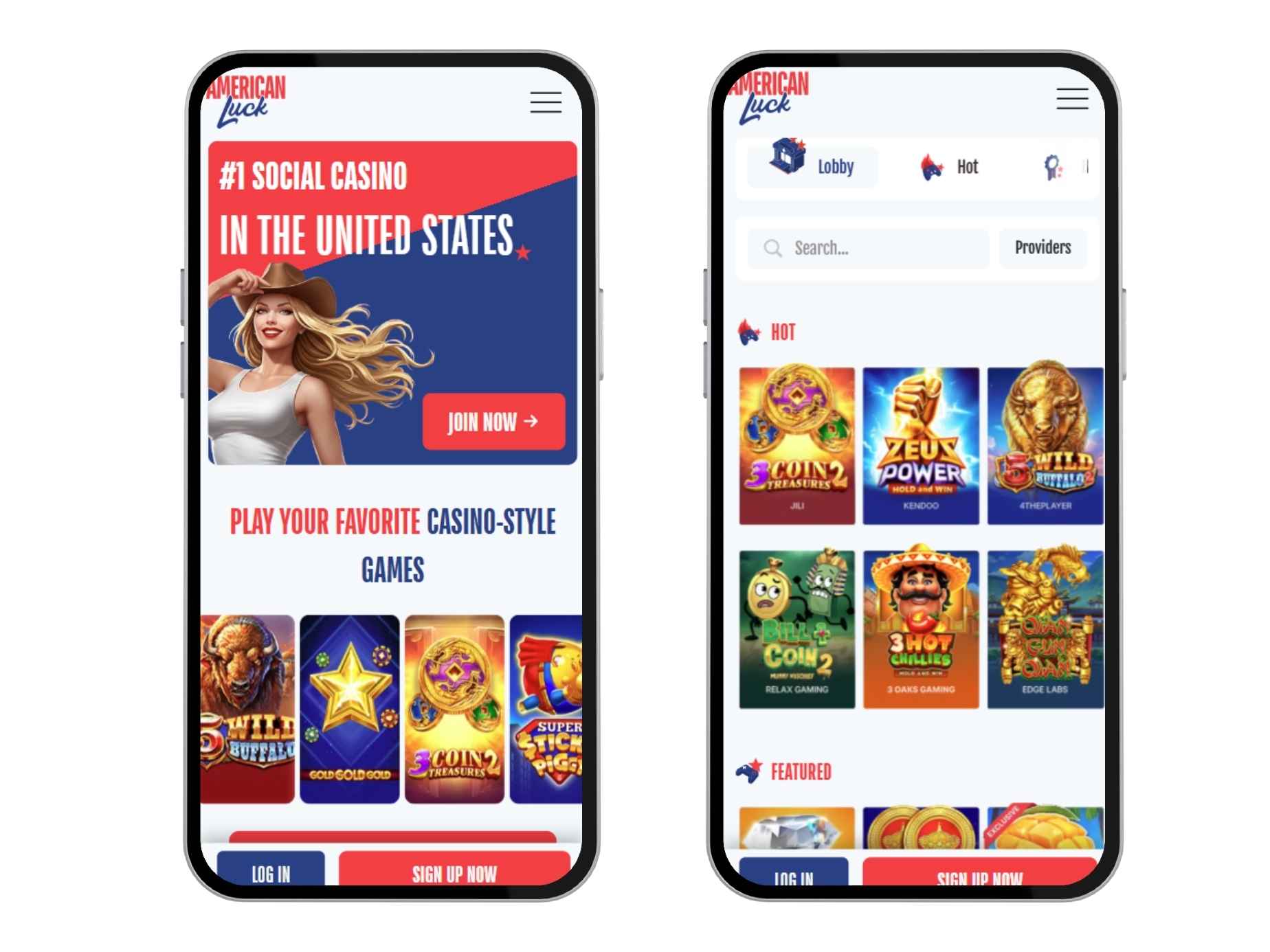 American Luck mobile games lobby