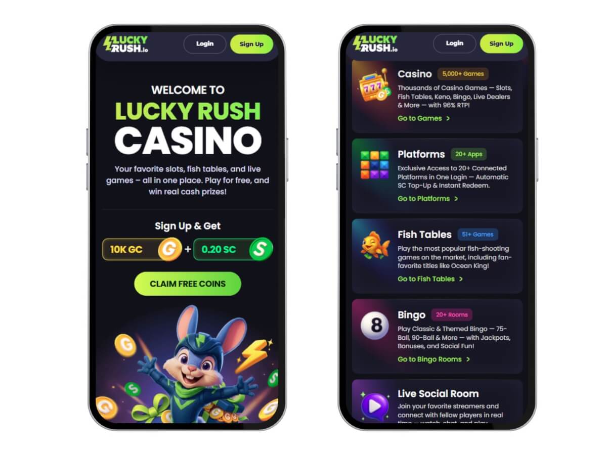 LuckyRush.io mobile web page