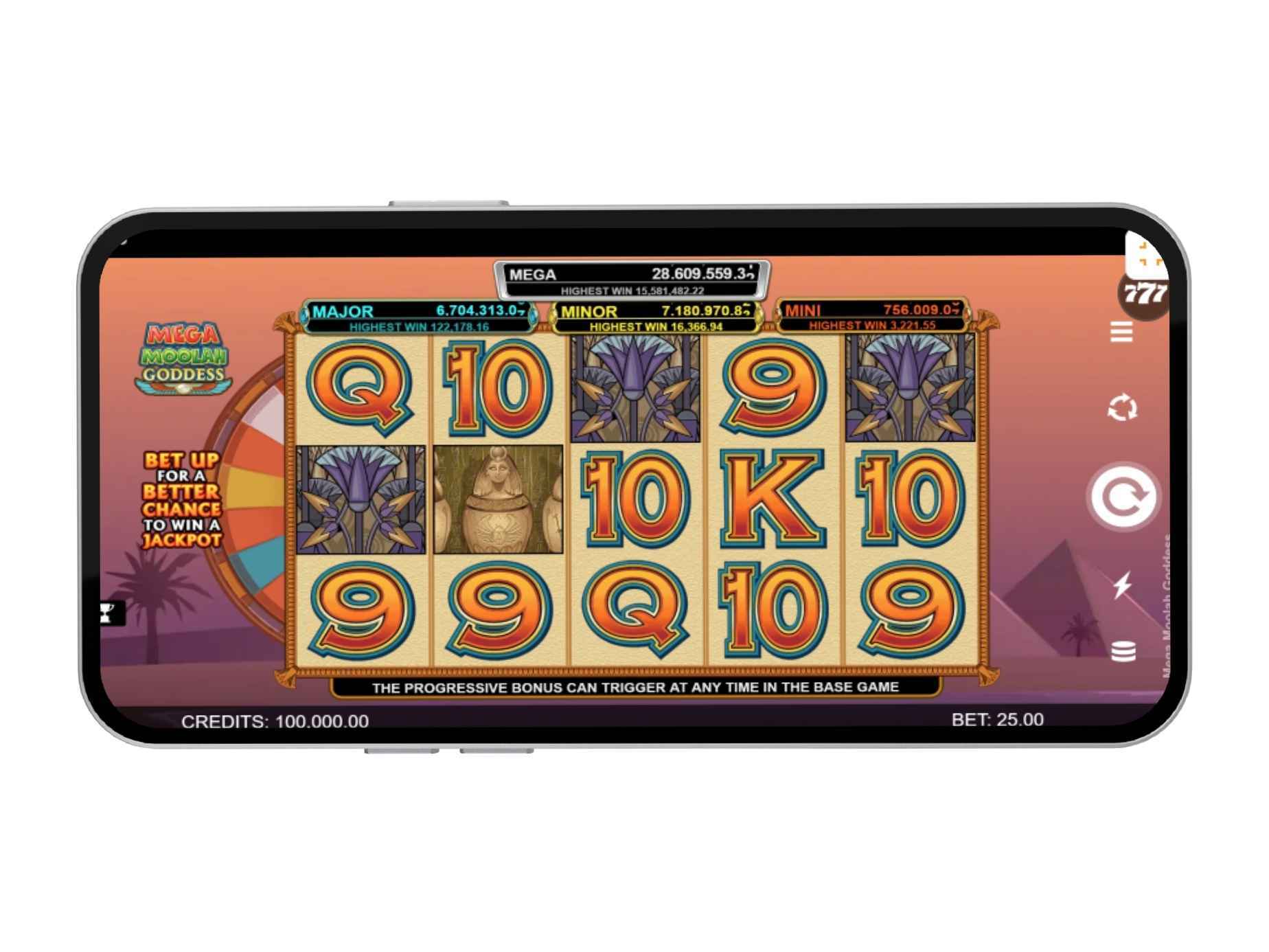 Mega Moolah Goddess mobile gameplay