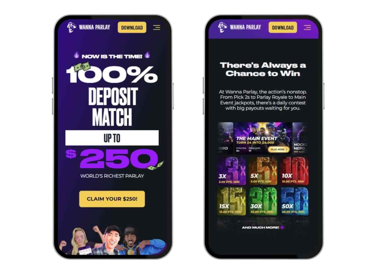Wanna Parlay mobile homepage