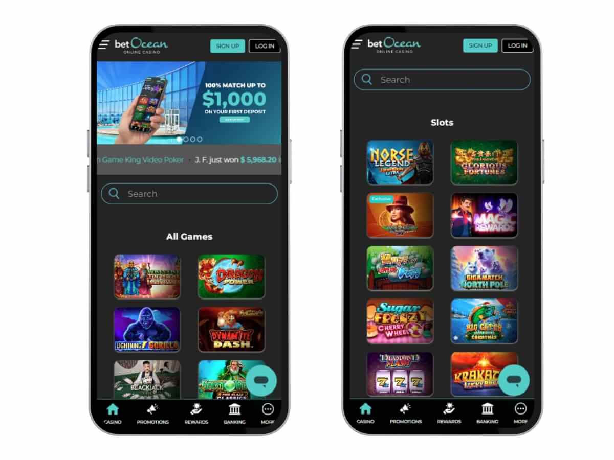 betOcean real-money casino mobile lobby