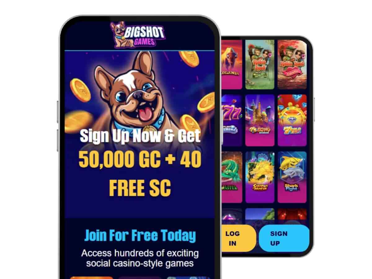 Big Shot Games mobile homepage on two mobile devices