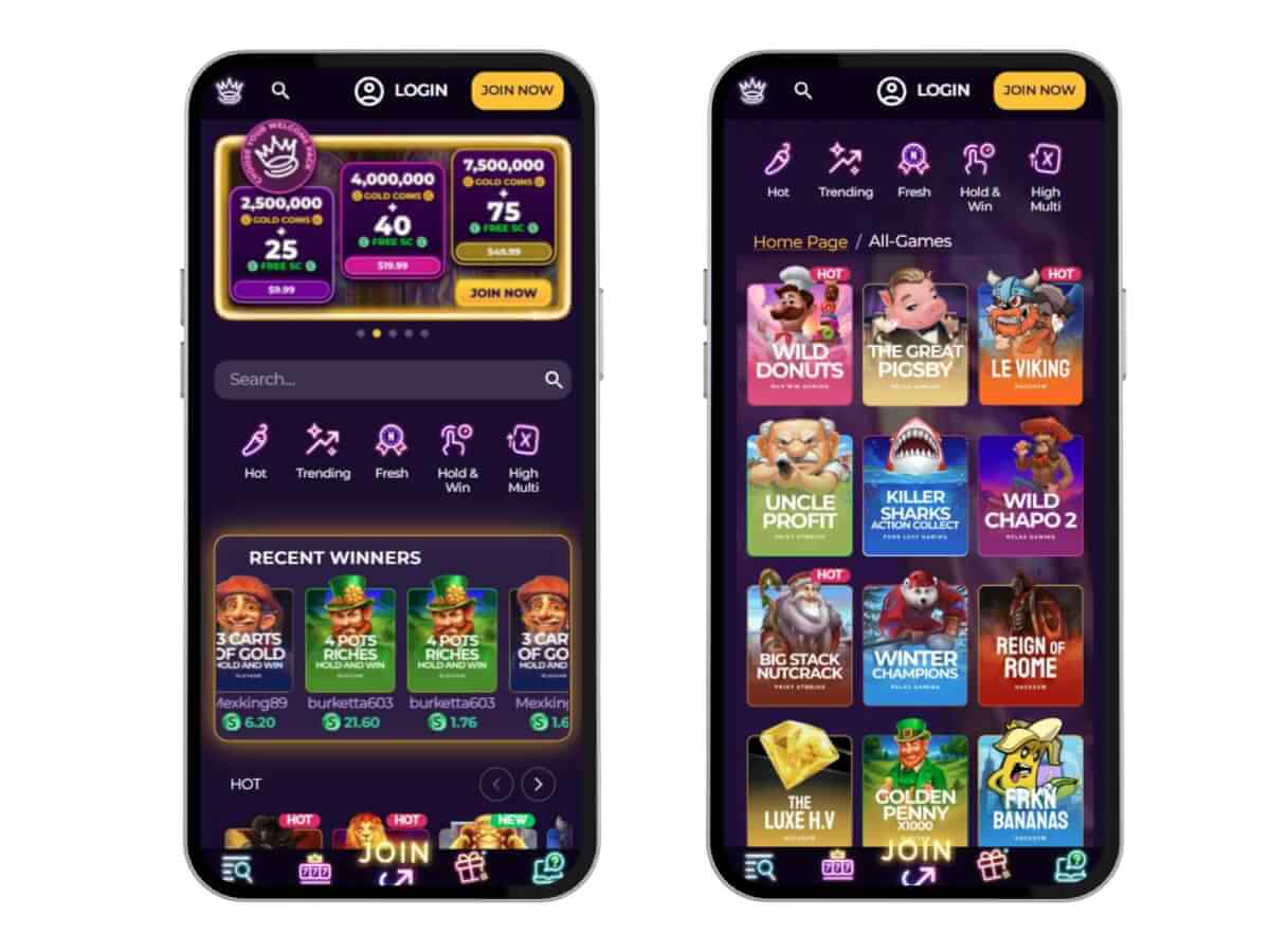 Coins Royale screenshots on two mobile devices
