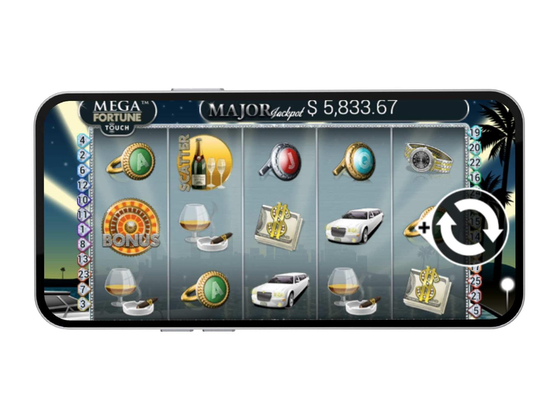 Mega Fortune on a landscape mobile device