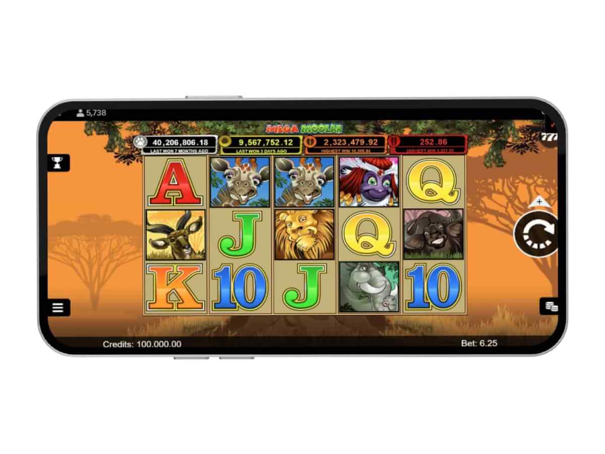Mega Moolah mobile landscape gameplay