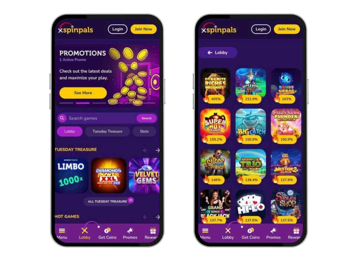 SpinPals casino screenshots