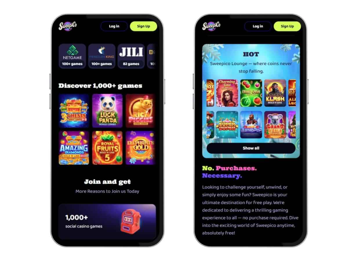 Sweepico casino mobile screenshots