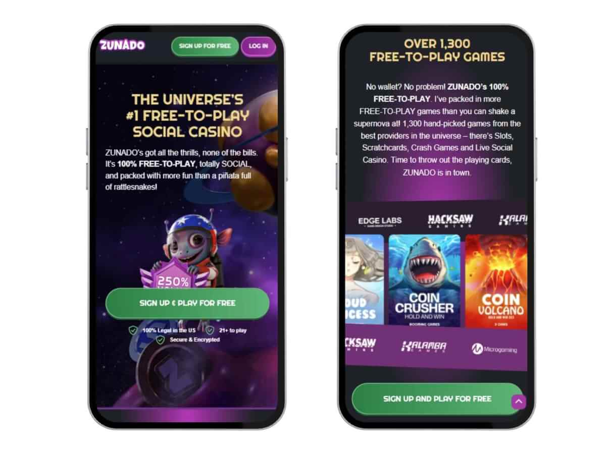 Zunado homepage mobile screenshots