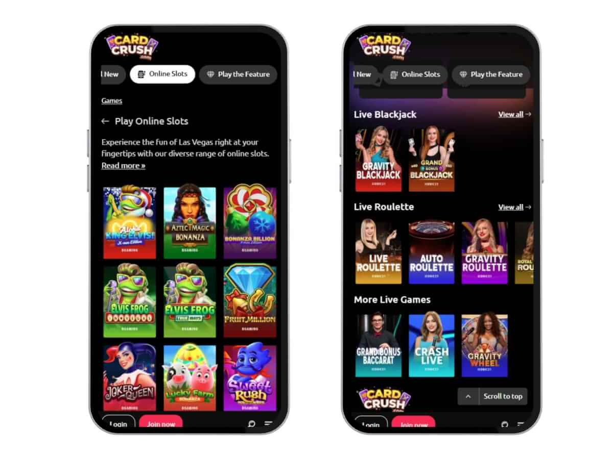 Card Crush casino mobile screenshots