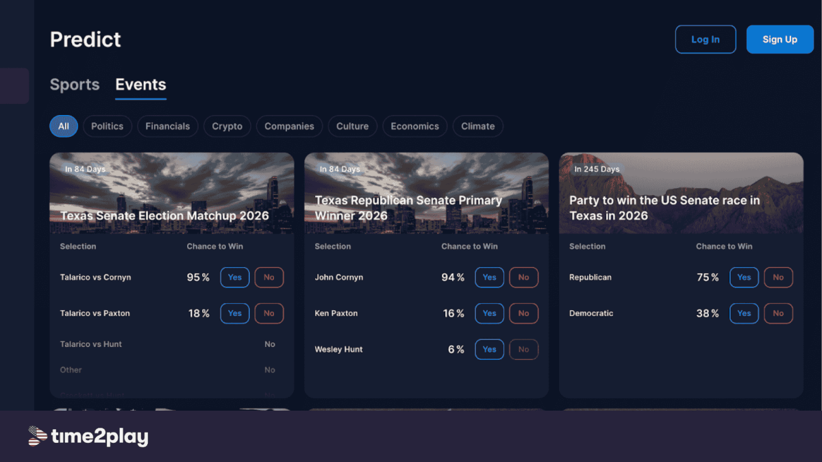 Crypto.com desktop interface showing Texas primaries contracts