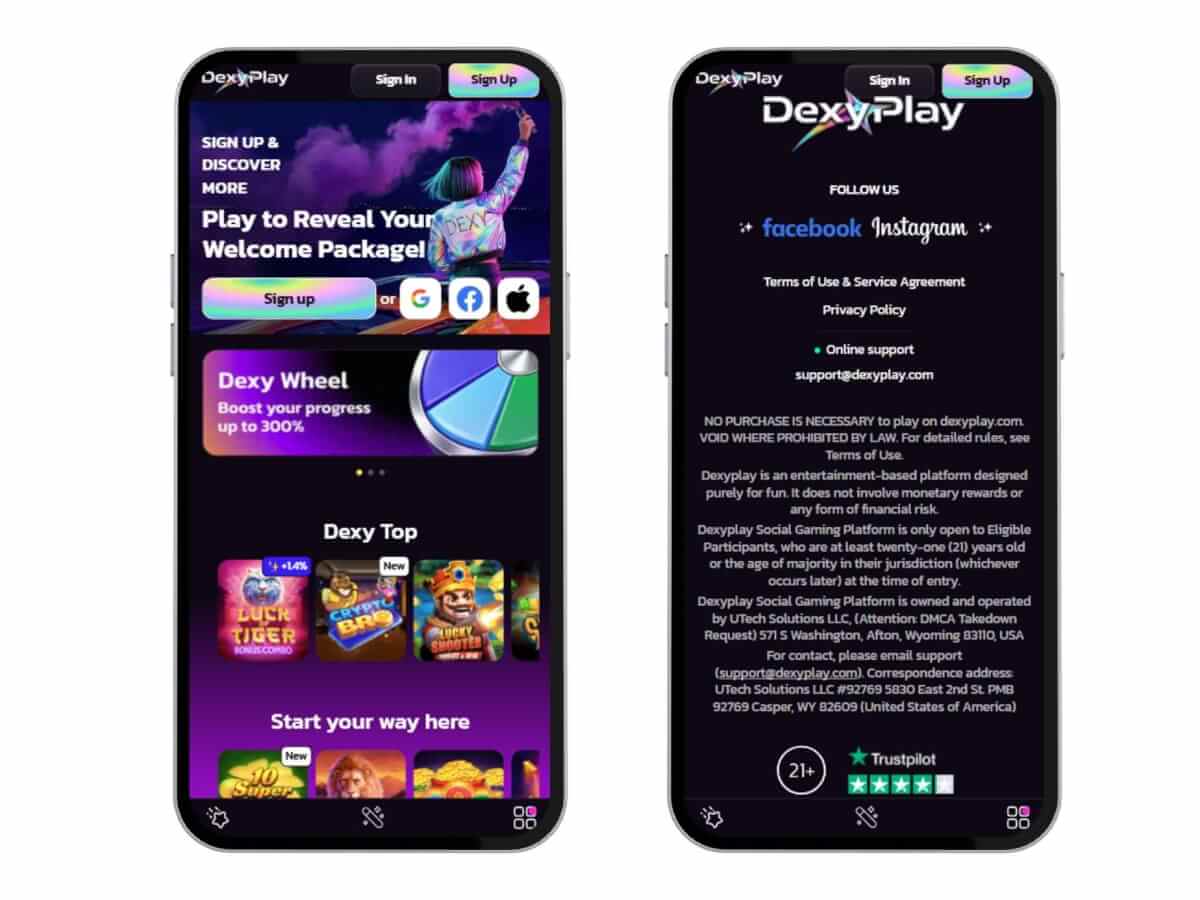 Dexyplay homepage screenshot on mobile