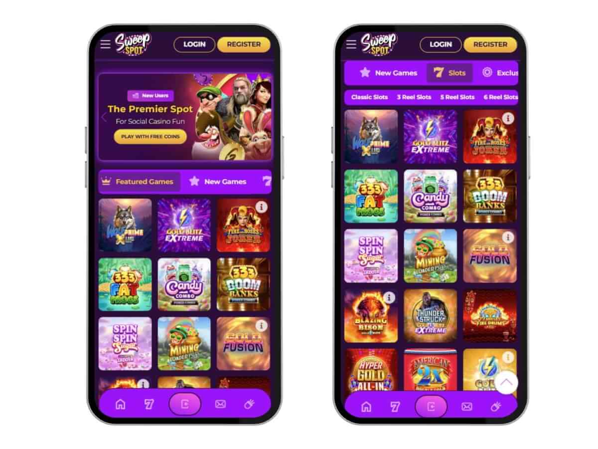 SweepSpot game lobby mobile screenshot