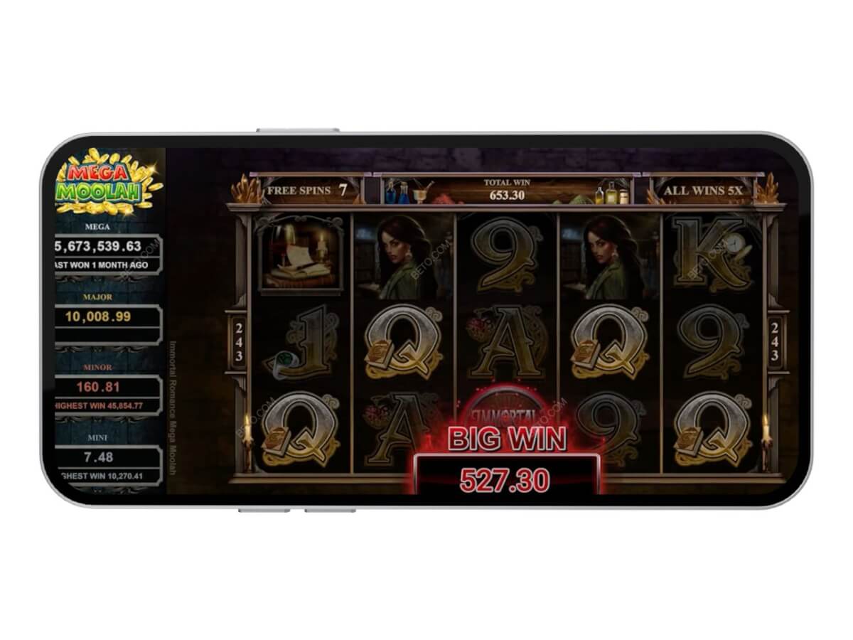 Immortal Romance Mega Moolah mobile gameplay screenshot