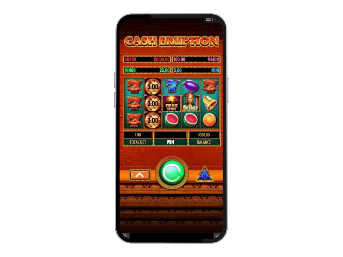 Cash Eruption slot mobile portrait gameplay