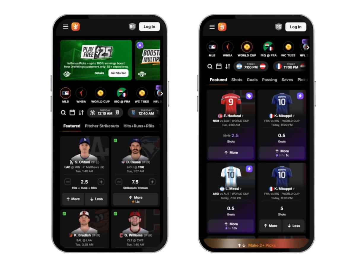DraftKings Pick6 screenshots on two mobile devices