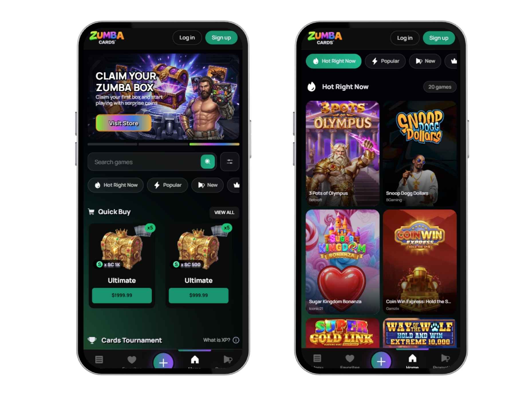 Two ZumbaCards casino screenshots