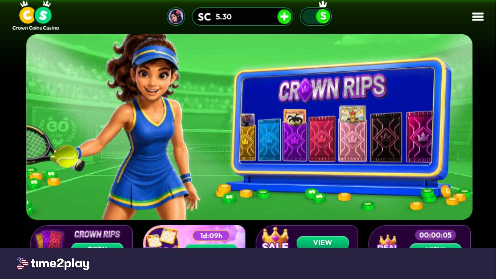 Crown Coins casino view with my free SC balance