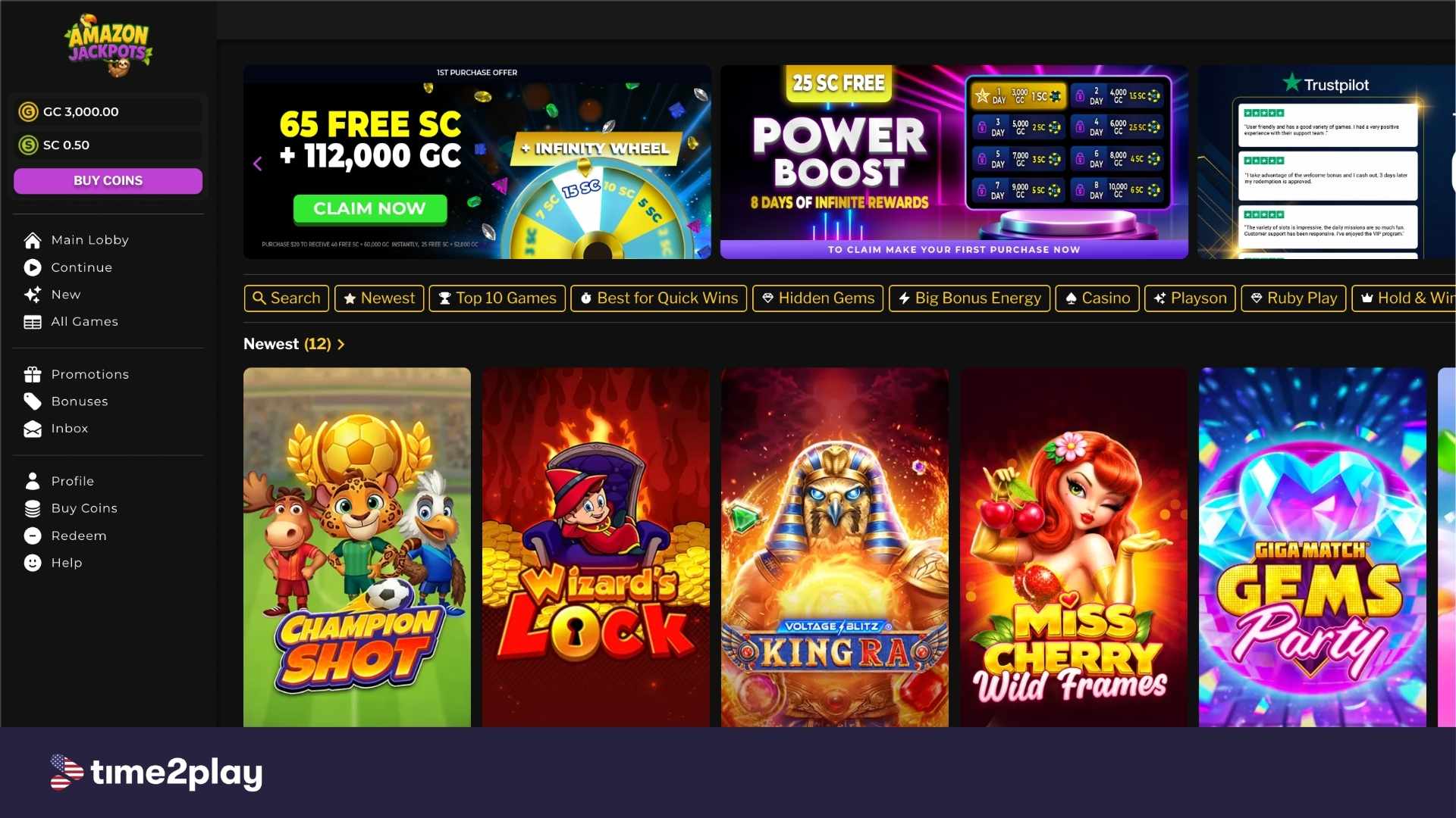 Amazon Jackpots desktop homepage