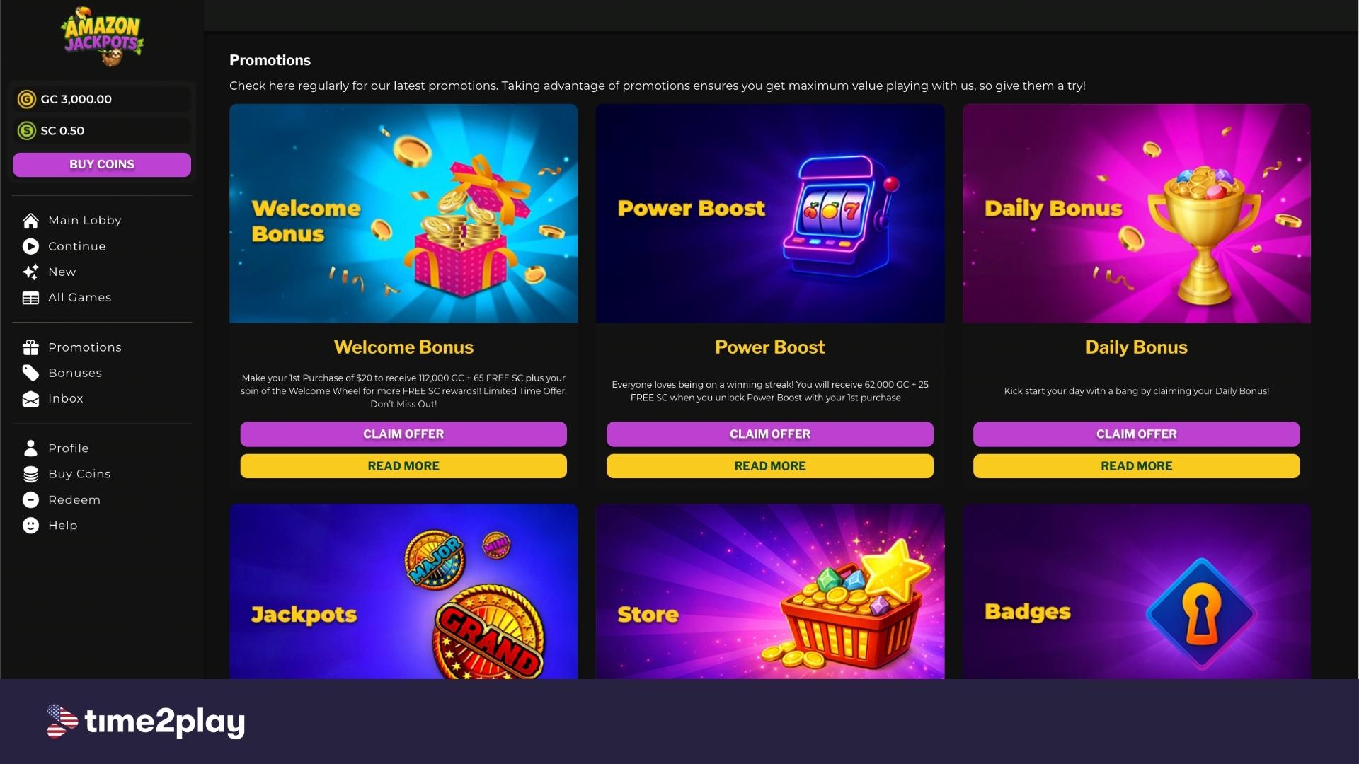 Amazon Jackpots promos page